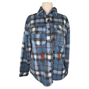 B.A.B.E. Blue Plaid Boucle Fleece Button-Up Shacket Jacket Size M